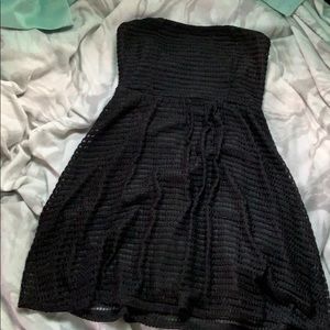 Strapless black lace dress